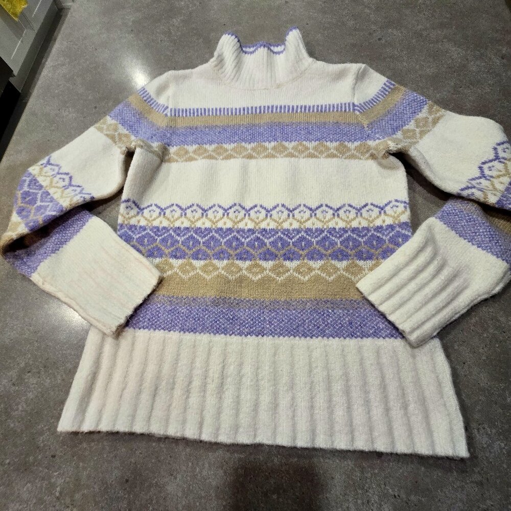 ASPEN Women's Geometric Designed Mock Neck Ski Sweater Purple/Cream - SML